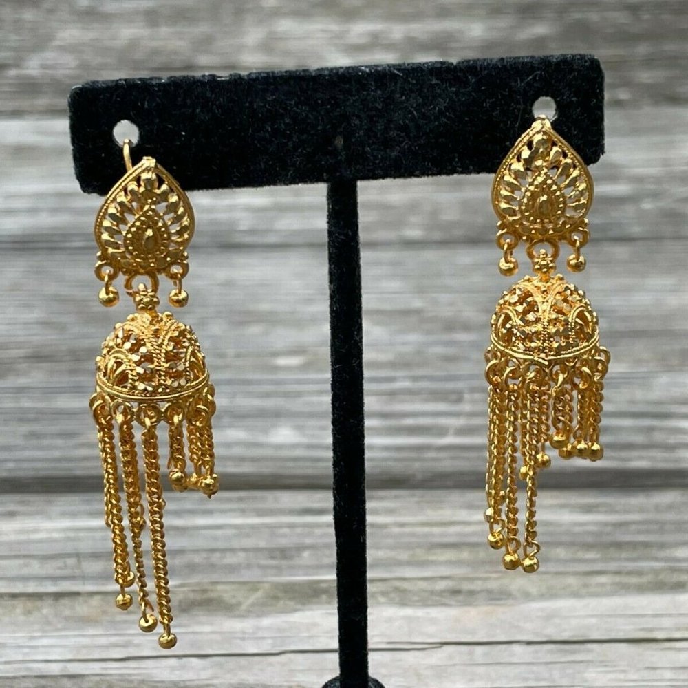 Jhumka Gold Tone Women Earrings Fashion Ear Jewelry Traditional Earrings - Picture 8 of 10